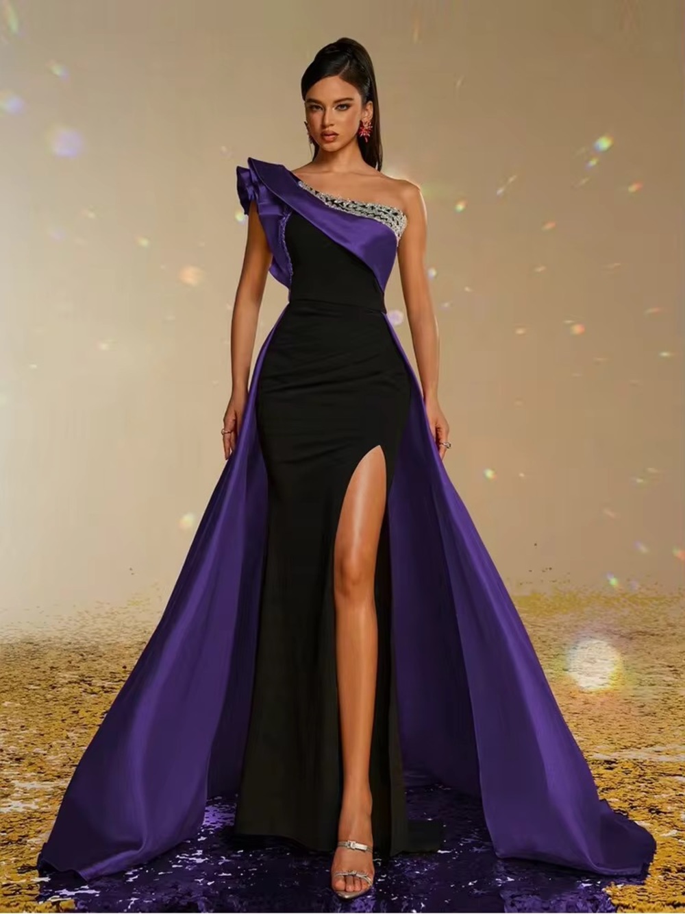 Smilprince Asymmetrical One-Shoulder Floor-Length Gown. Size M. Brand new.